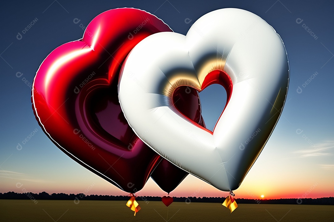 Balões coração vermelhos e brancos