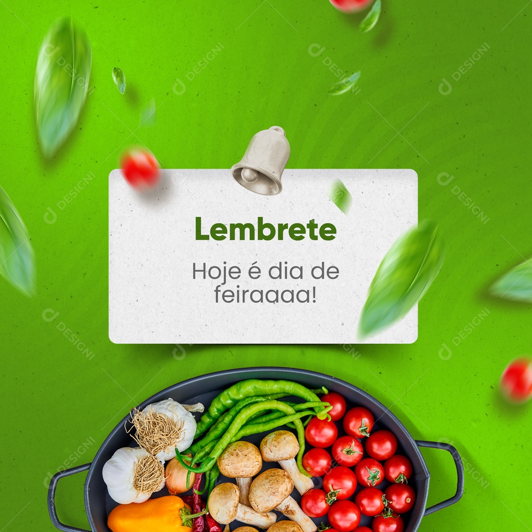 Lembrete Hoje é Dia de Feira! Comida Vegana Social Media PSD Editável