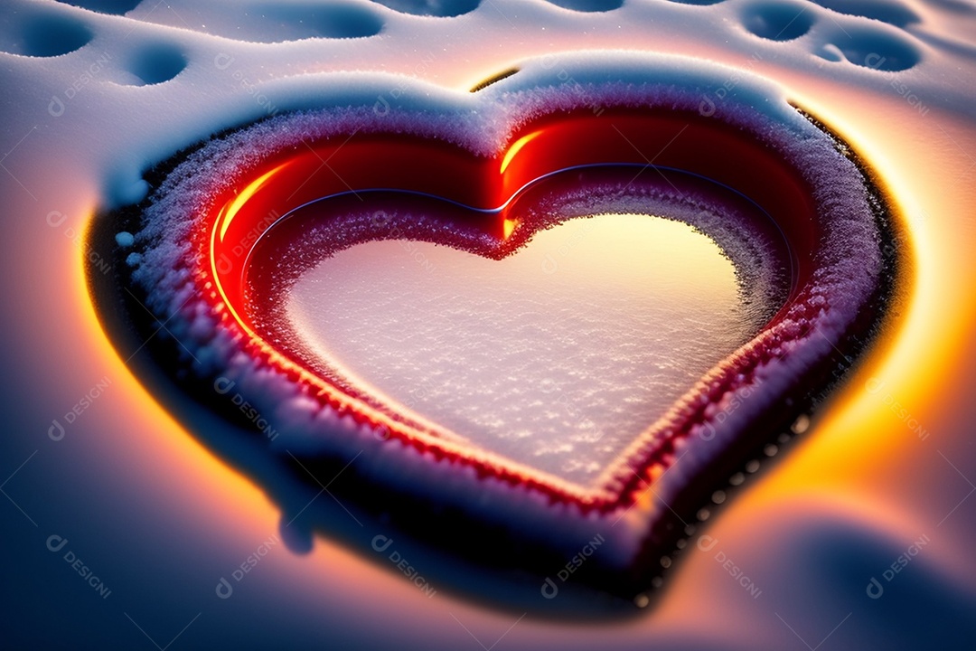 Coração de gelo em meio a neve