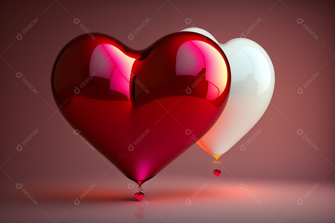 Balões de coração vermelho e branco