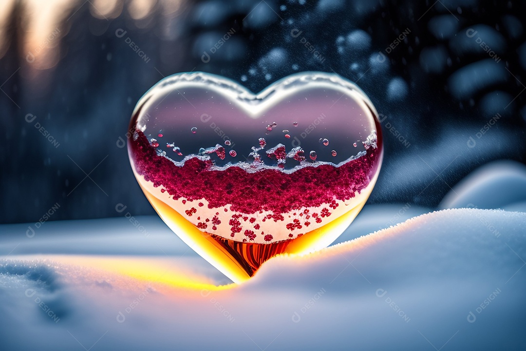 Coração de gelo em meio a neve