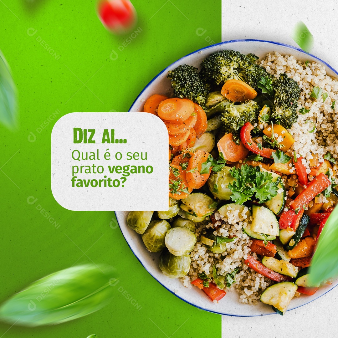 Qual é o Seu Prato Vegano Favorito? Social Media PSD Editável