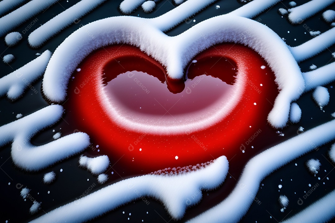Coração vermelho em meio a neve