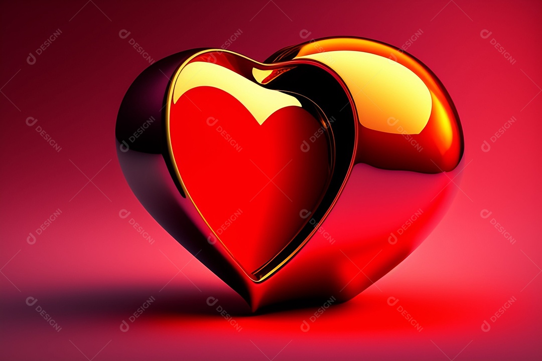 Coração dourado com fundo vermelho