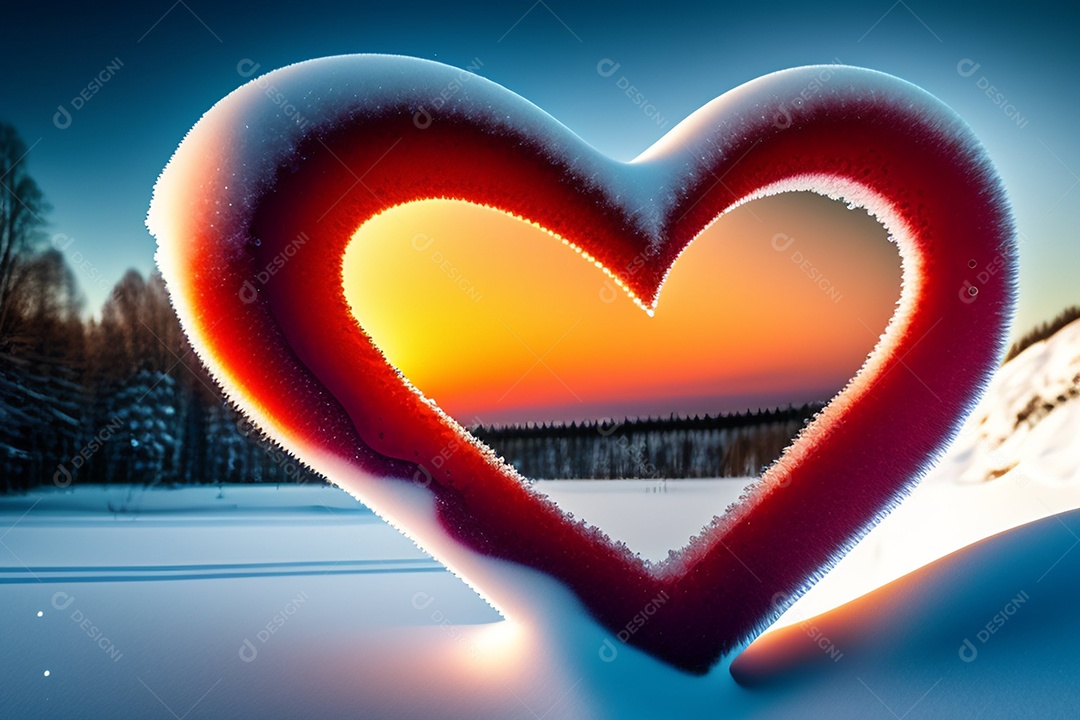 Coração vermelho em meio a neve