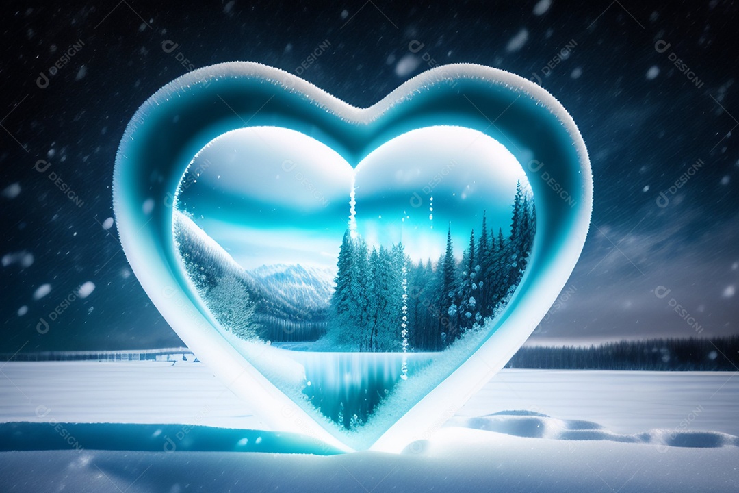 Coração de gelo em meio a neve