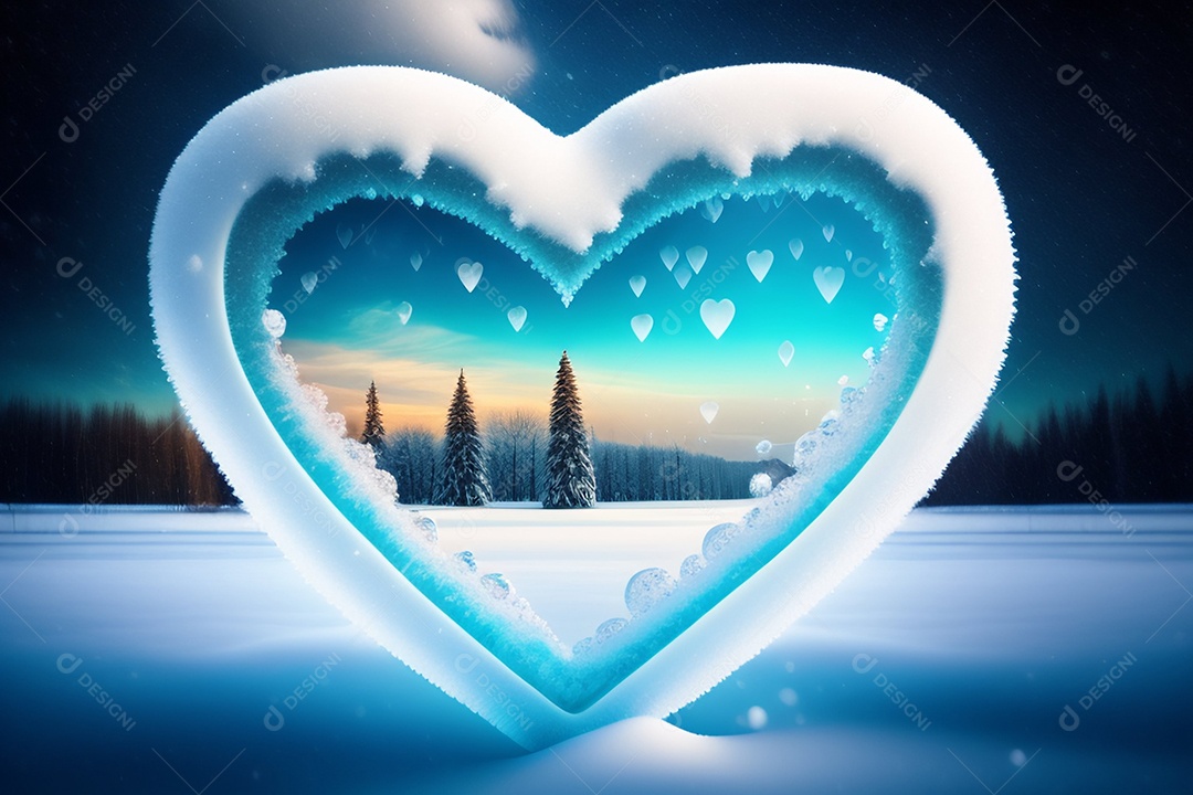 Coração de gelo em meio a neve