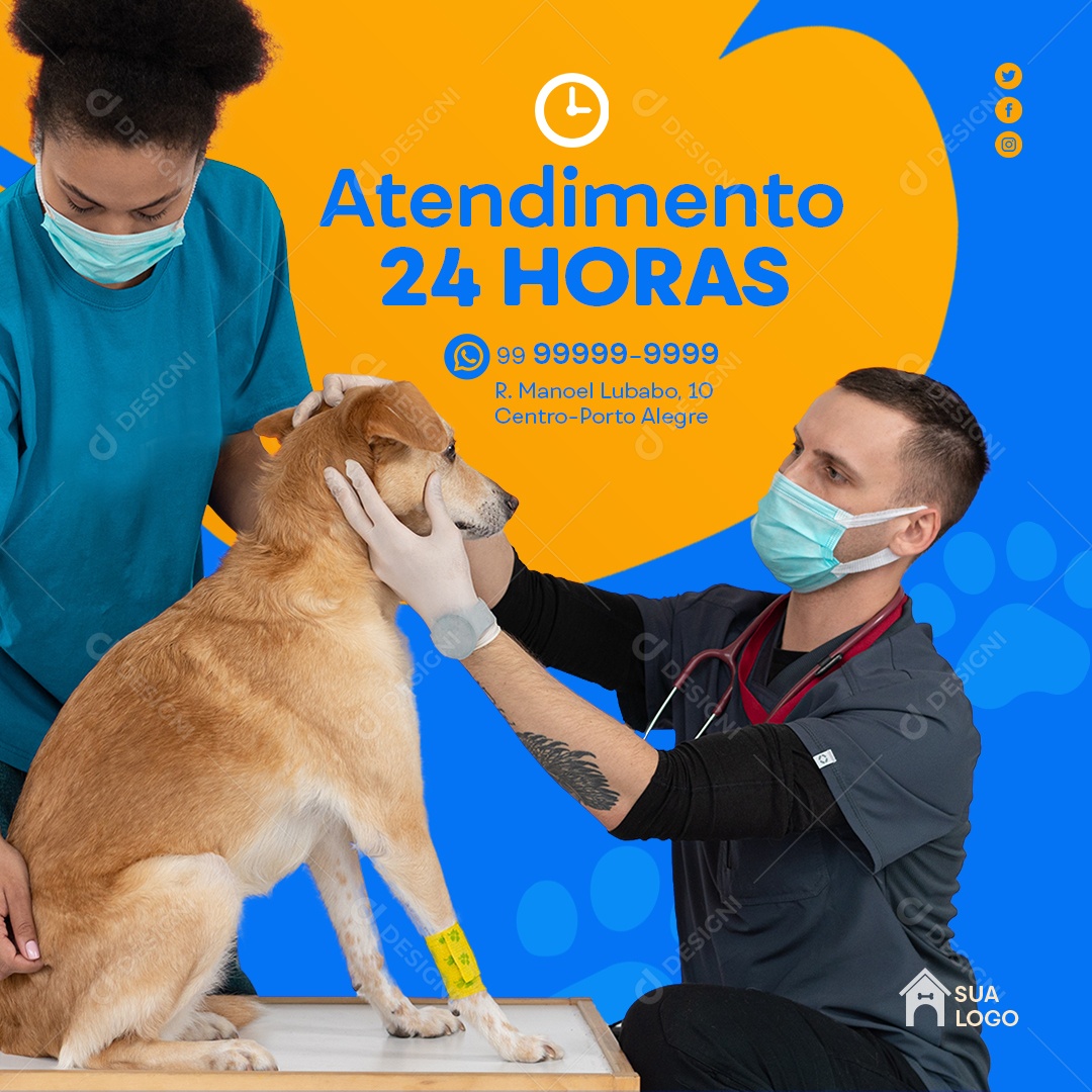 Atendimento 24 Horas Petshop Social Media PSD Editável