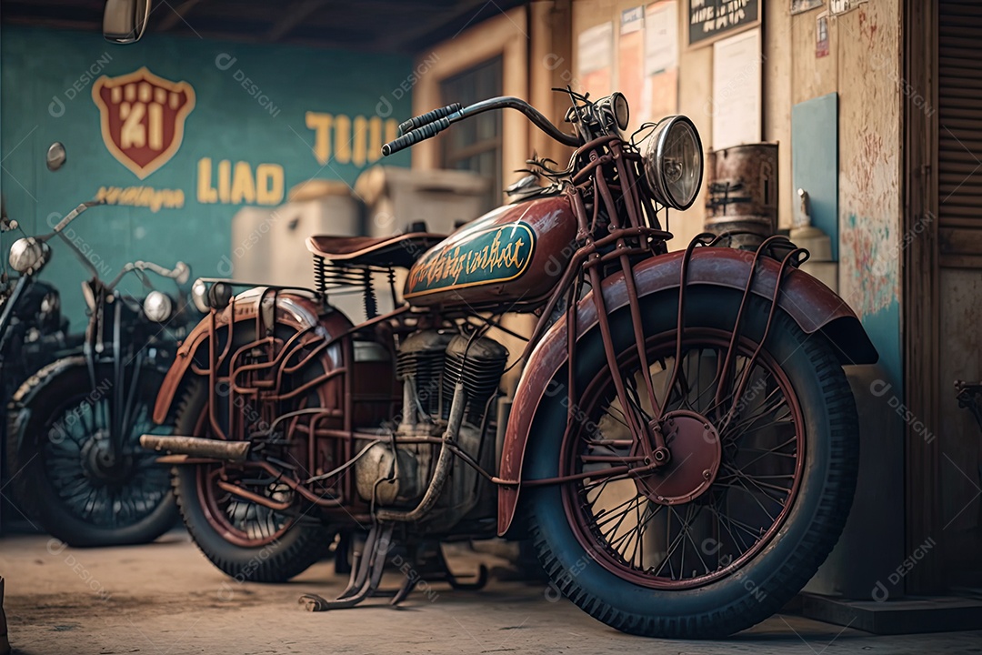 Ilustração da loja de motocicletas vintage.