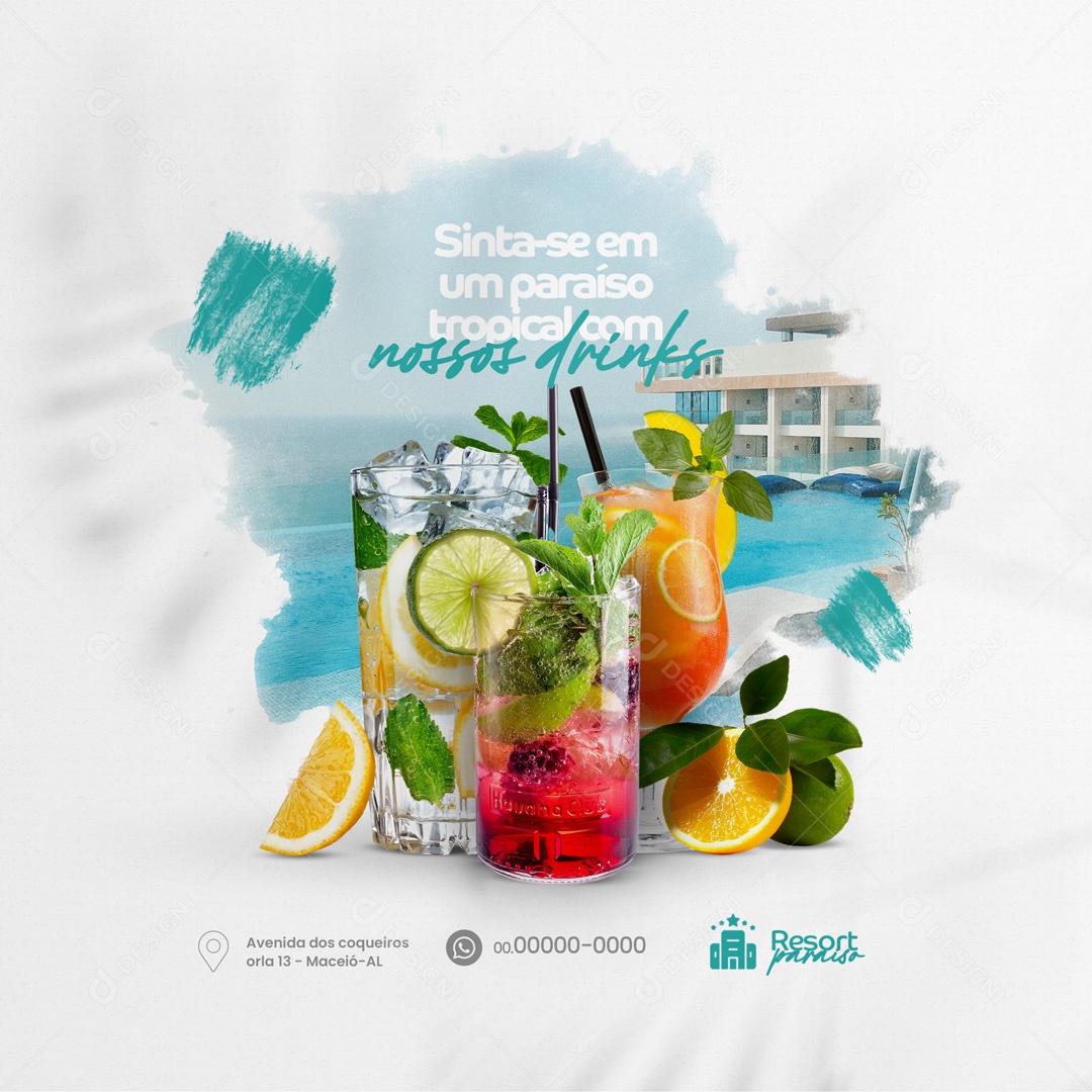 Nossos Drinks Resort Social Media PSD Editável