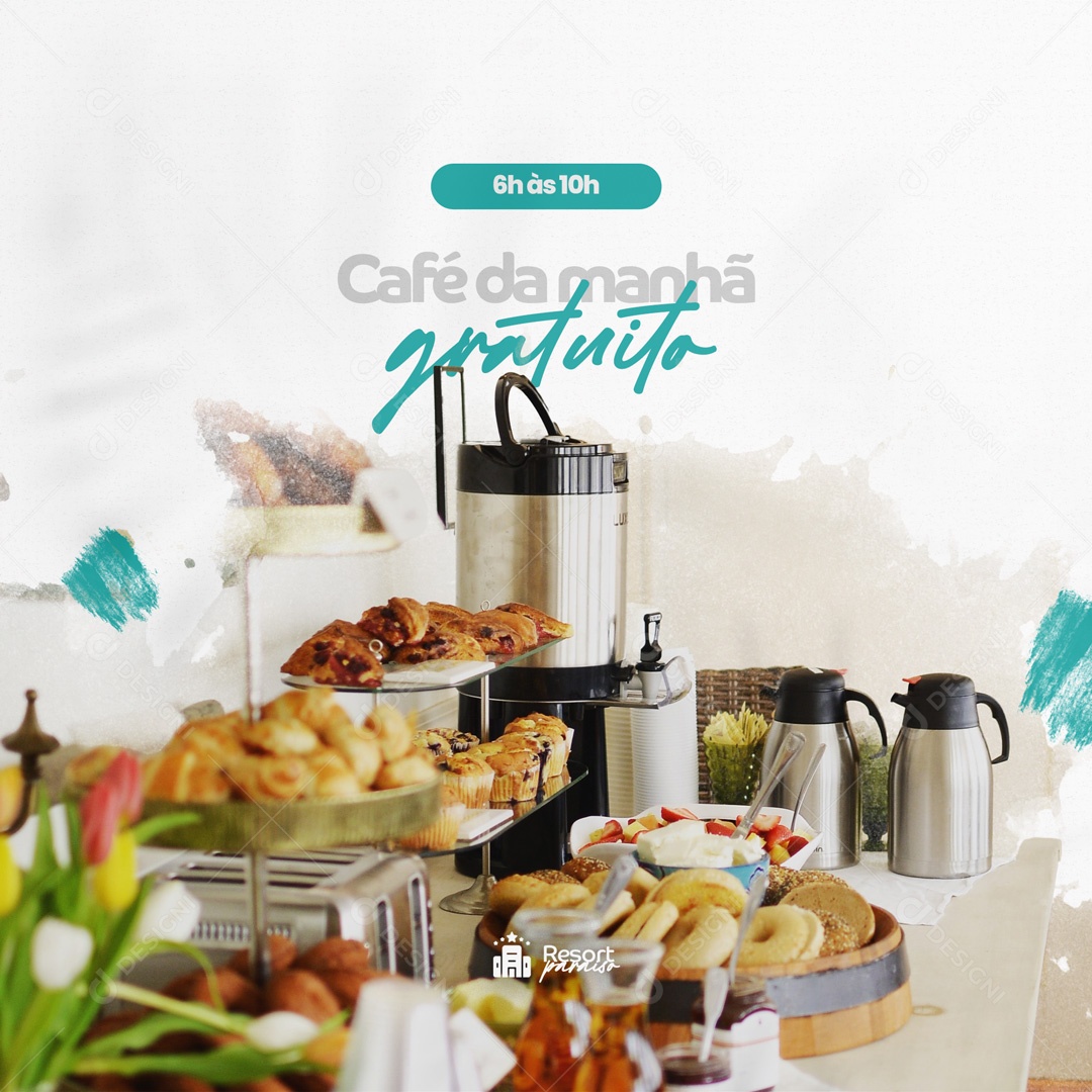 Café da Manhã Gratuito Resort Social Media PSD Editável