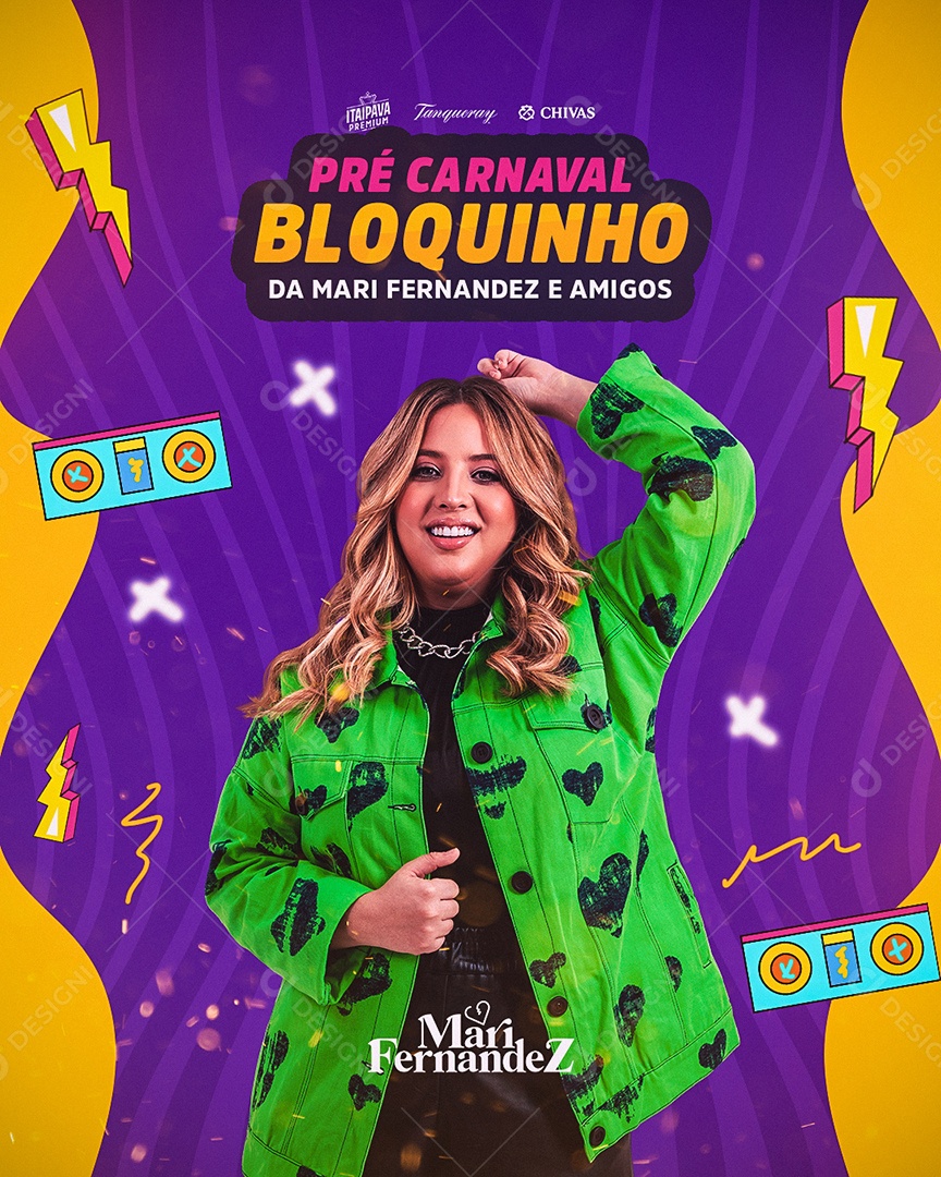 Pré Carnaval Bloquinho da Mari Fernandez e Amigos Flyer Social Media PSD Editável