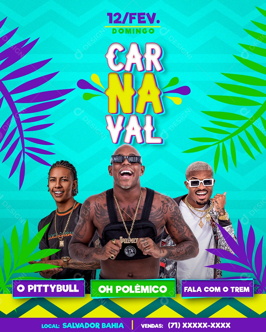 Carnaval Pittybull Oh Polêmico Fala com Trem Flyer Social Media PSD Editável