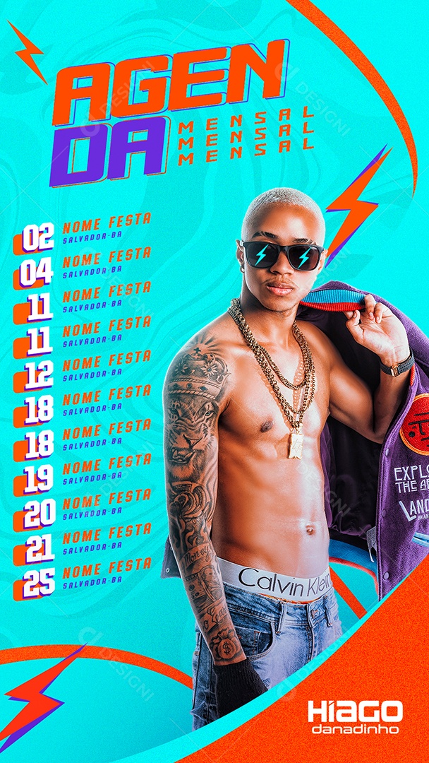 Story Agenda Mensal Hiago Danadinho Flyer Carnaval Social Media PSD Editável