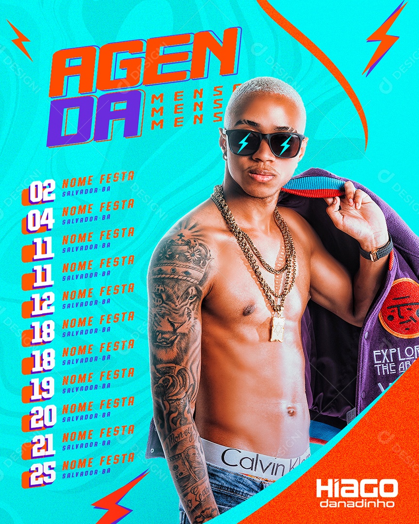 Agenda Mensal Hiago Danadinho Flyer Carnaval Social Media PSD Editável