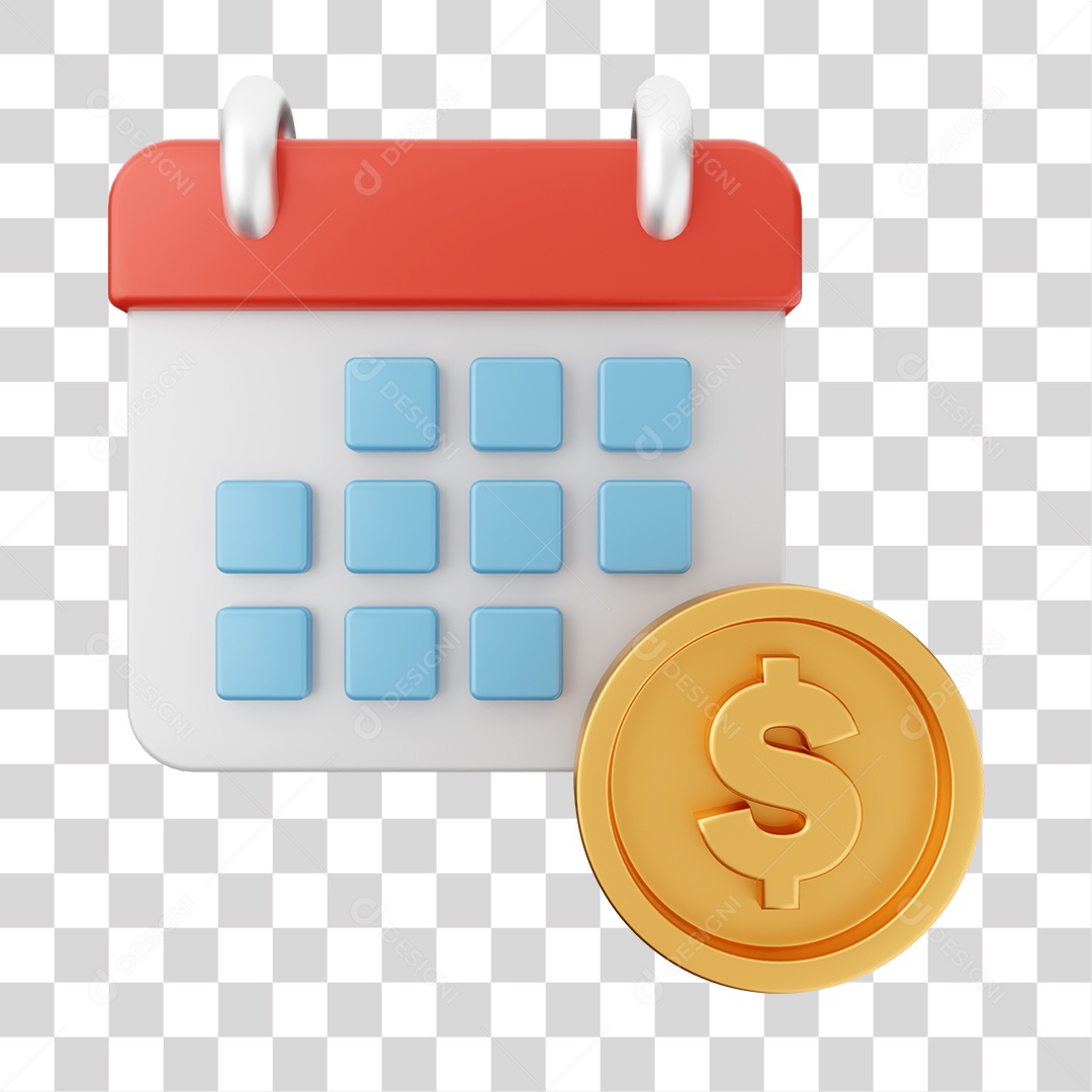 Calendário e Moeda Elemento 3D para Composição PNG Transparente