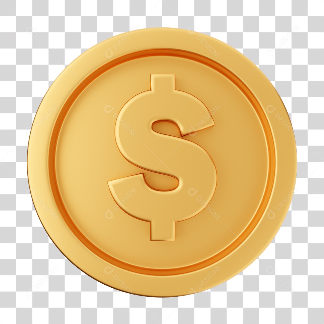 Moeda de Dólar Elemento 3D para Composição PNG Transparente