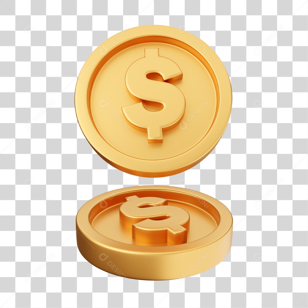 Moedas de Dólar Elemento 3D para Composição PNG Transparente