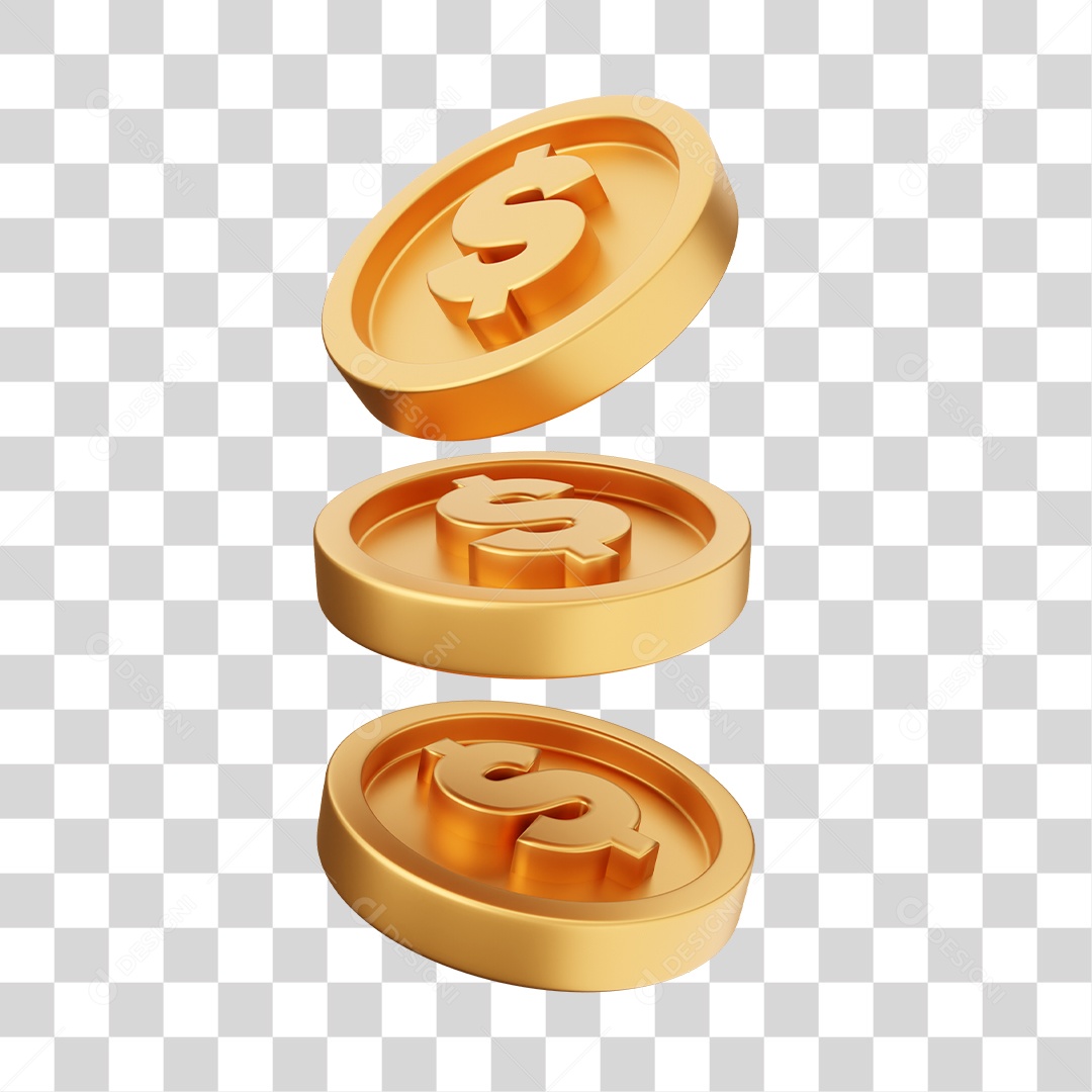 Moedas de Dólar Elemento 3D para Composição PNG Transparente