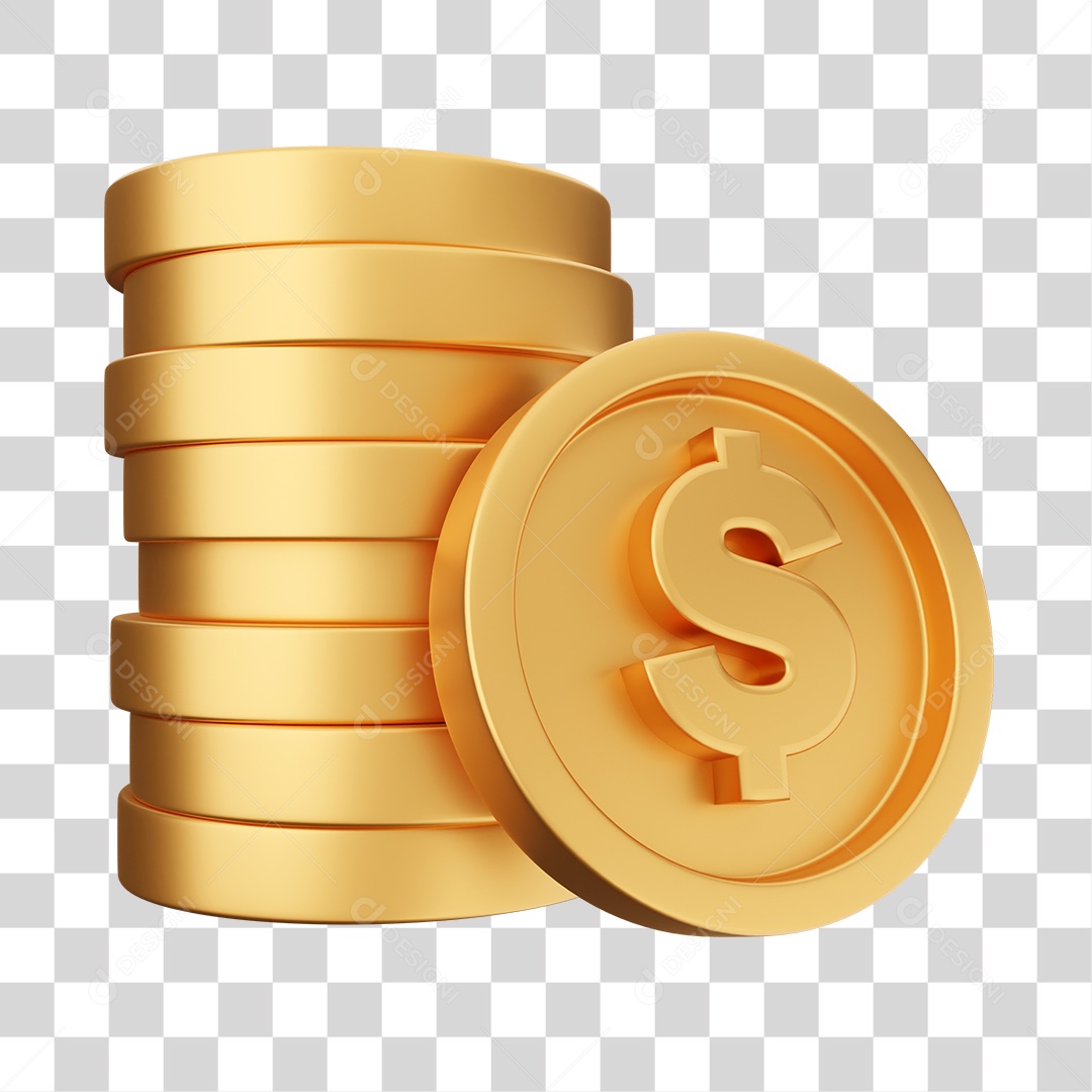 Moedas de Dólar Elemento 3D para Composição PNG Transparente