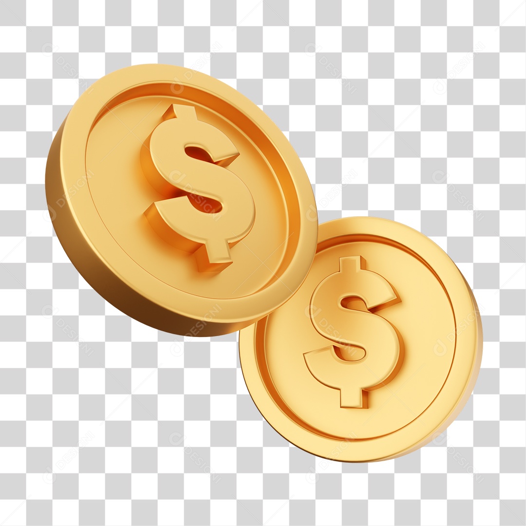 Moedas de Dólar Elemento 3D para Composição PNG Transparente