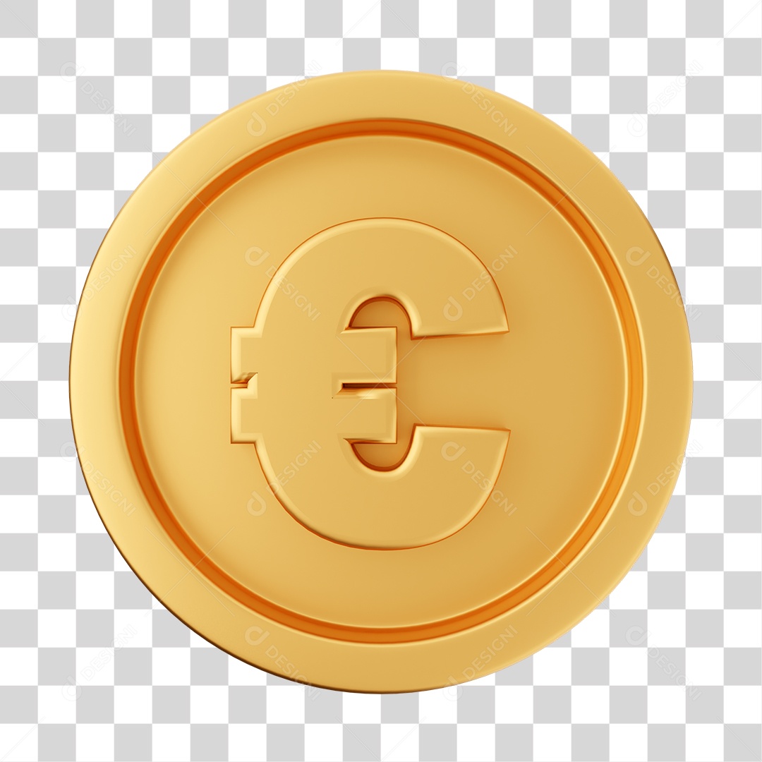 Moeda de Euro Elemento 3D para Composição PNG Transparente