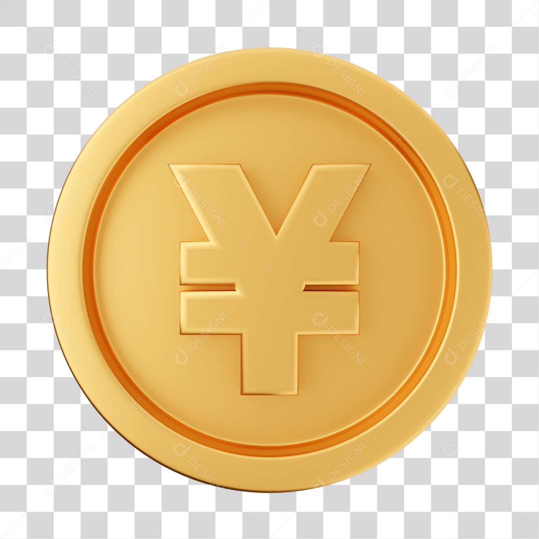 Moeda de Ienes Elemento 3D para Composição PNG Transparente