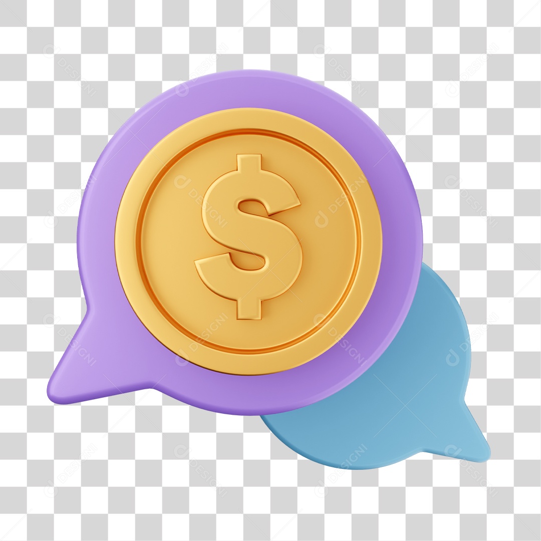 Caixa de Bate Papo de Moeda Dólar Elemento 3D para Composição PNG Transparente
