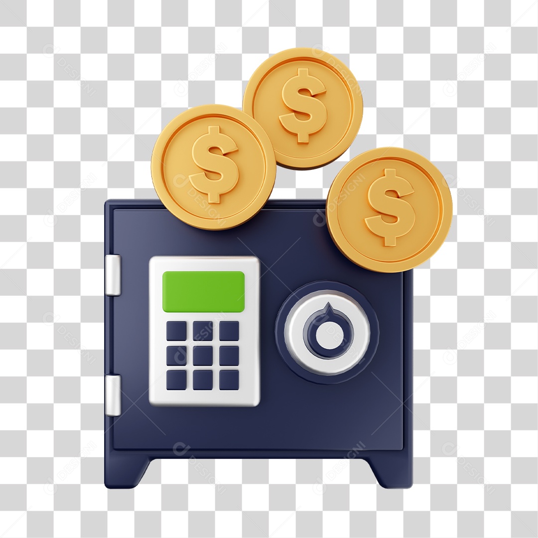 Cofre de Moeda Elemento 3D para Composição PNG Transparente