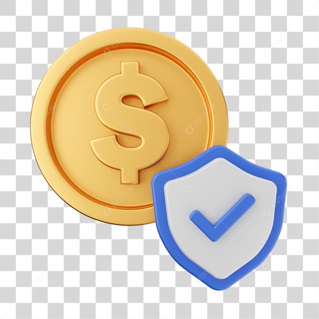 Moeda Protegida Elemento 3D para Composição PNG Transparente