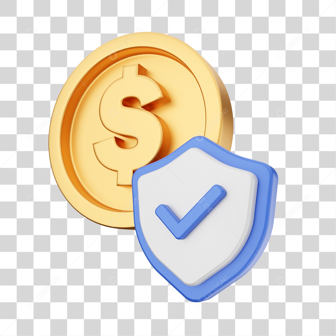 Moeda Protegida Elemento 3D para Composição PNG Transparente