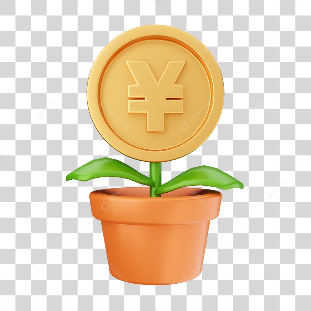 Planta de Moeda Ienes Elemento 3D para Composição PNG Transparente