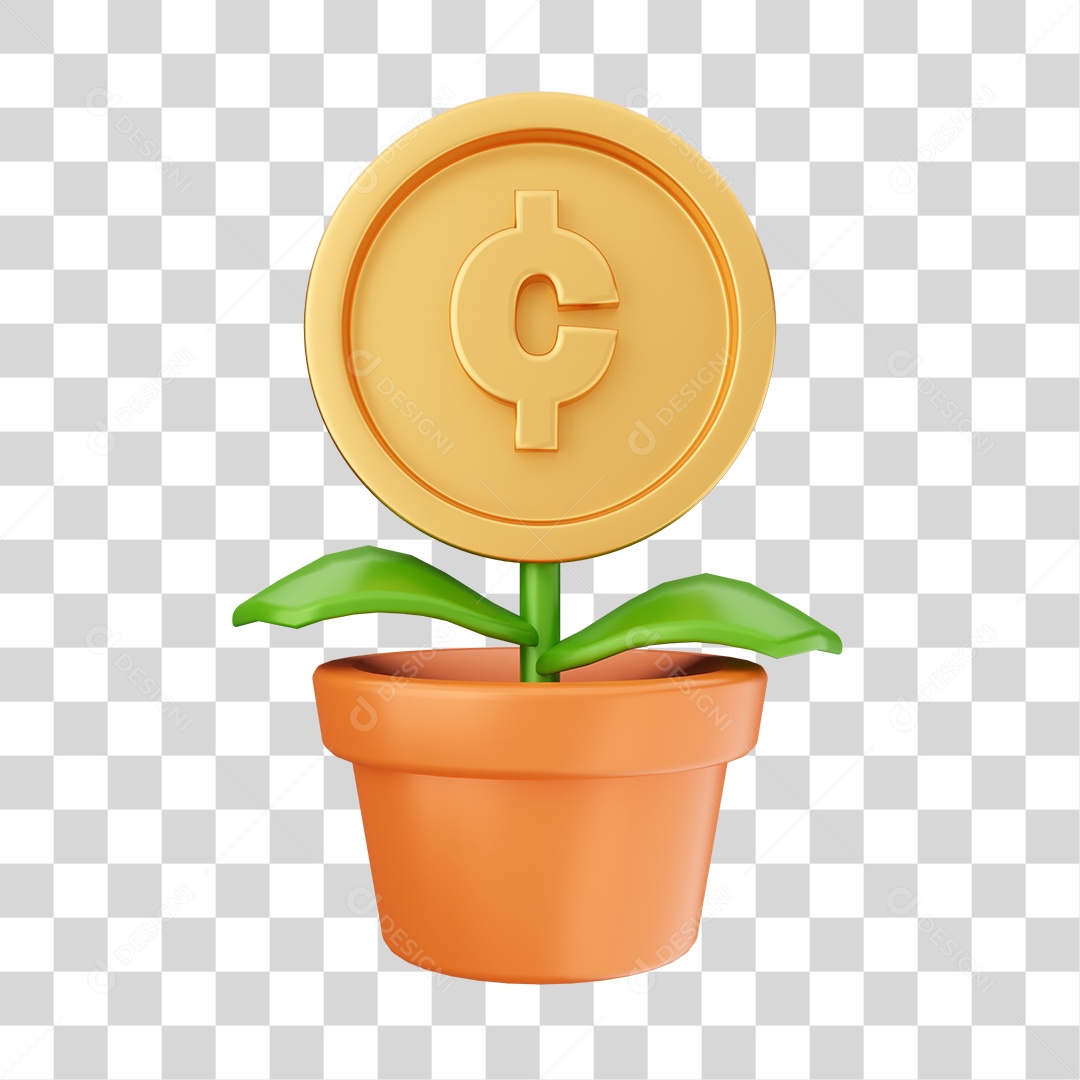 Planta de Moeda Cedi Ganês Elemento 3D para Composição PNG Transparente