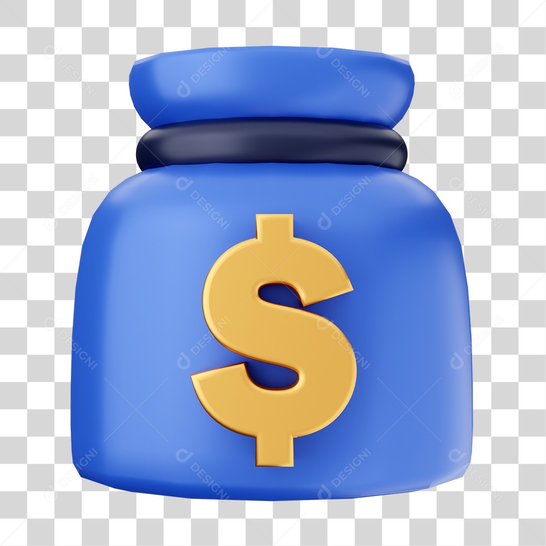 Saco de Moeda Dólar Elemento 3D para Composição PNG Transparente