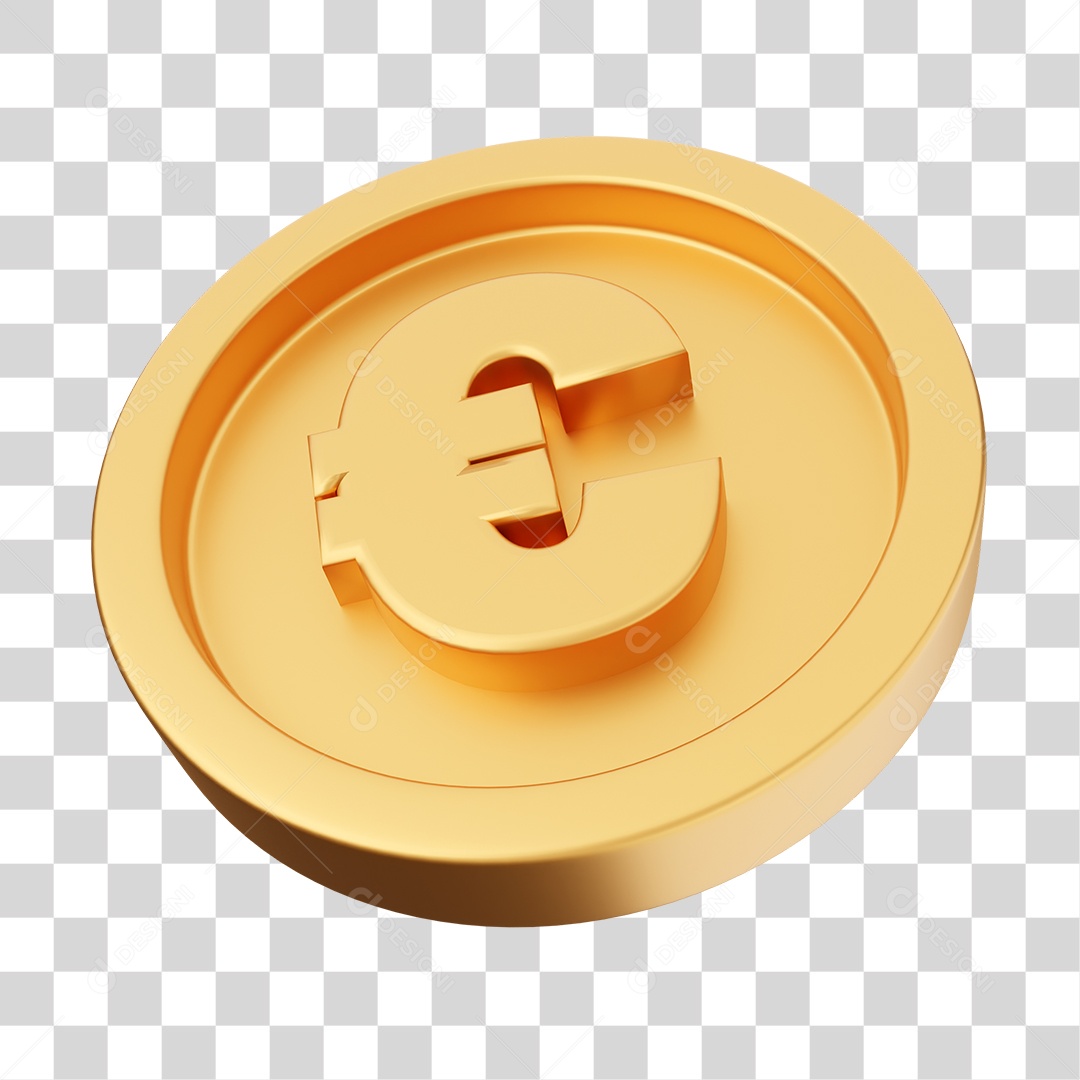 Moeda Euro Elemento 3D para Composição PNG Transparente