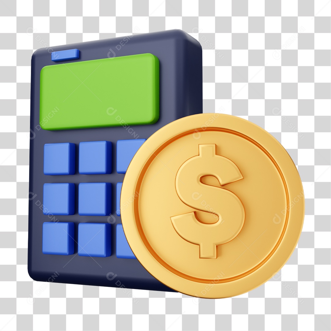 Moeda de Dólar e Calculadora de Moeda Elemento 3D para Composição PNG Transparente