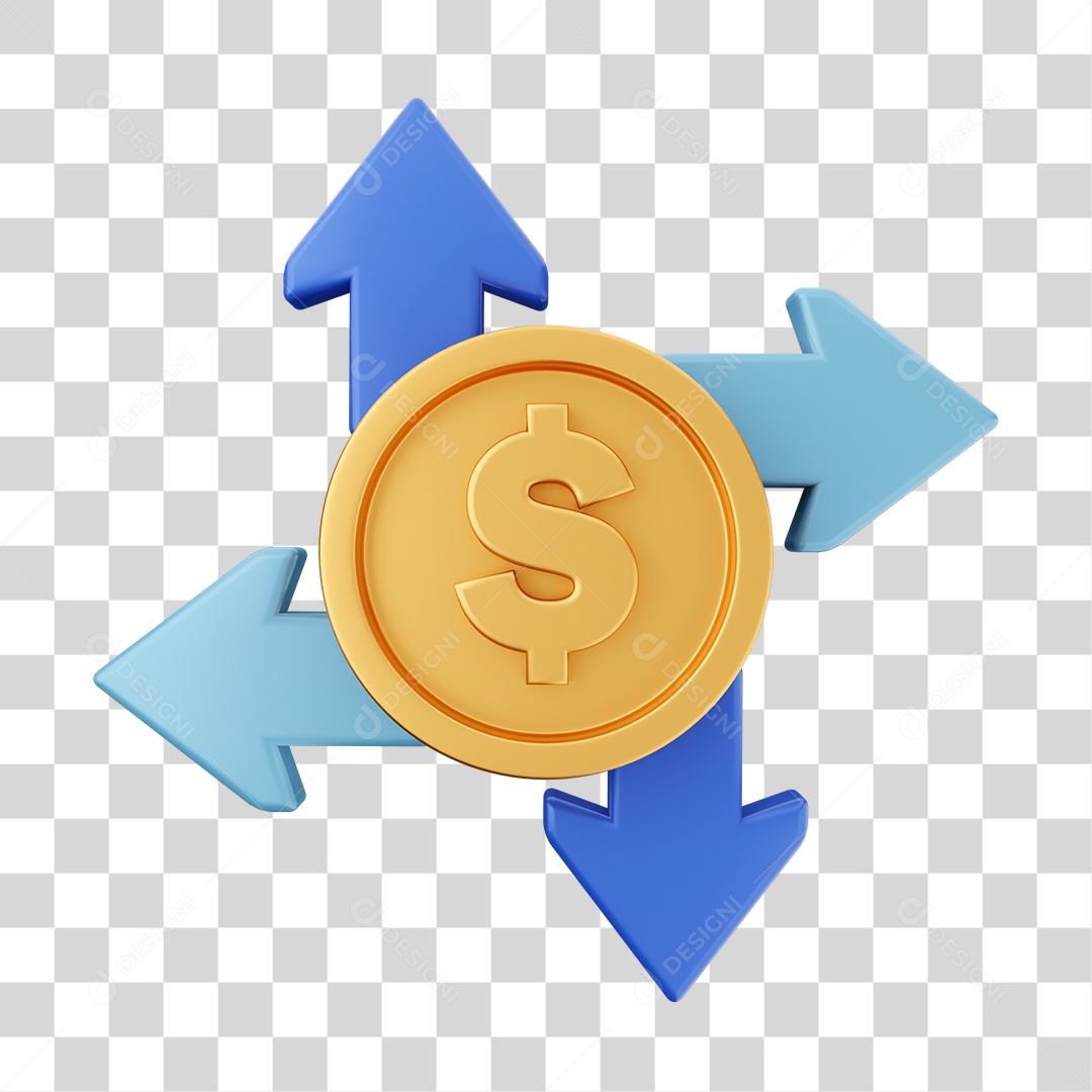Moeda com Sinais Fluxo Elemento 3D para Composição PNG Transparente