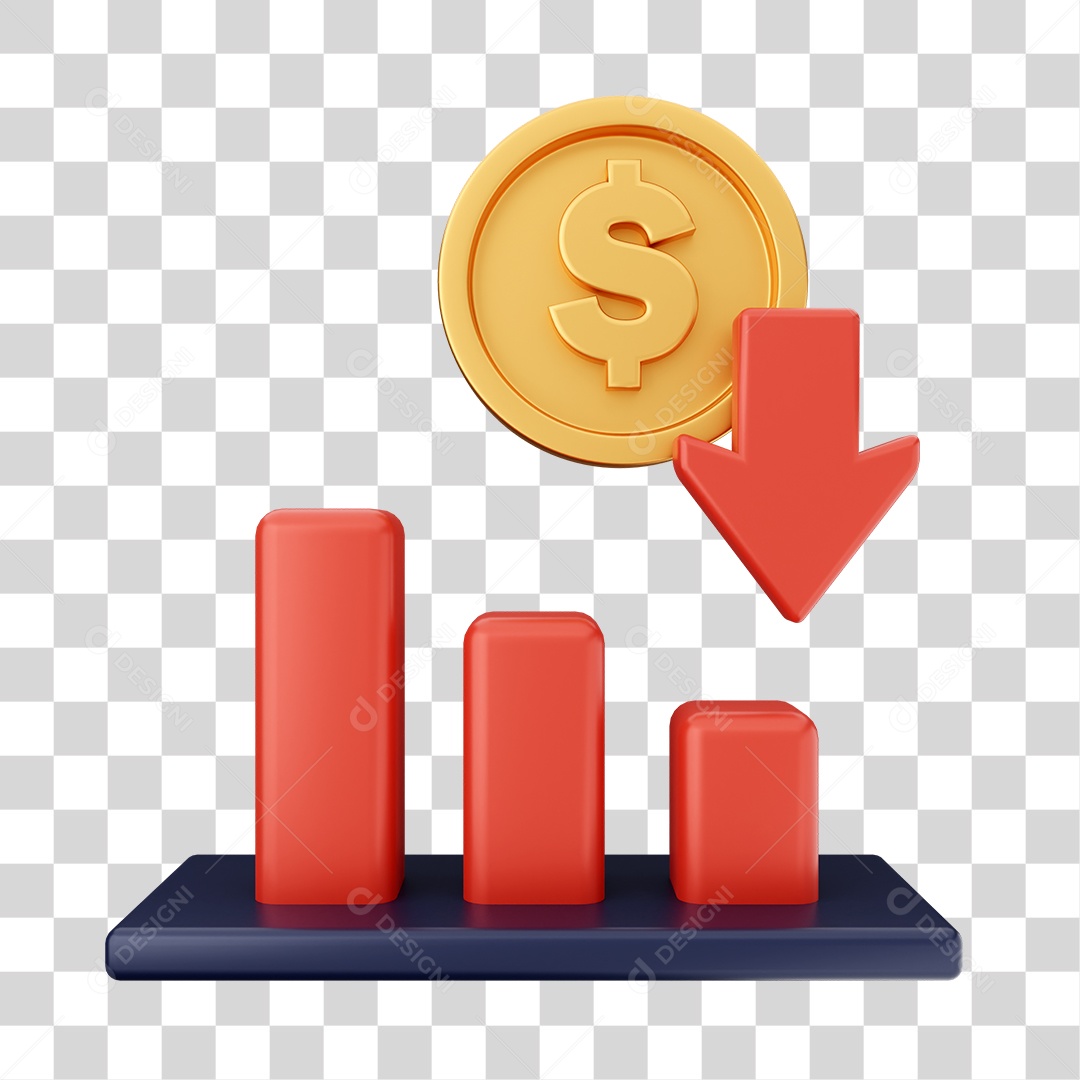 Moeda com Sinal de Venda e Gráfico Elemento 3D para Composição PNG Transparente