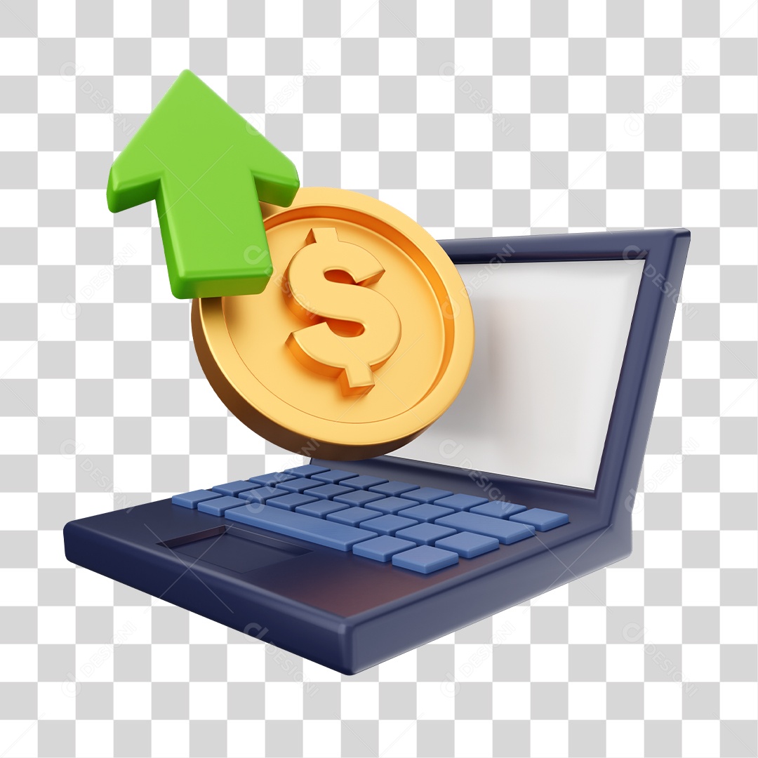 Moeda com Sinal de Compras em Notebook Elemento 3D para Composição PNG Transparente