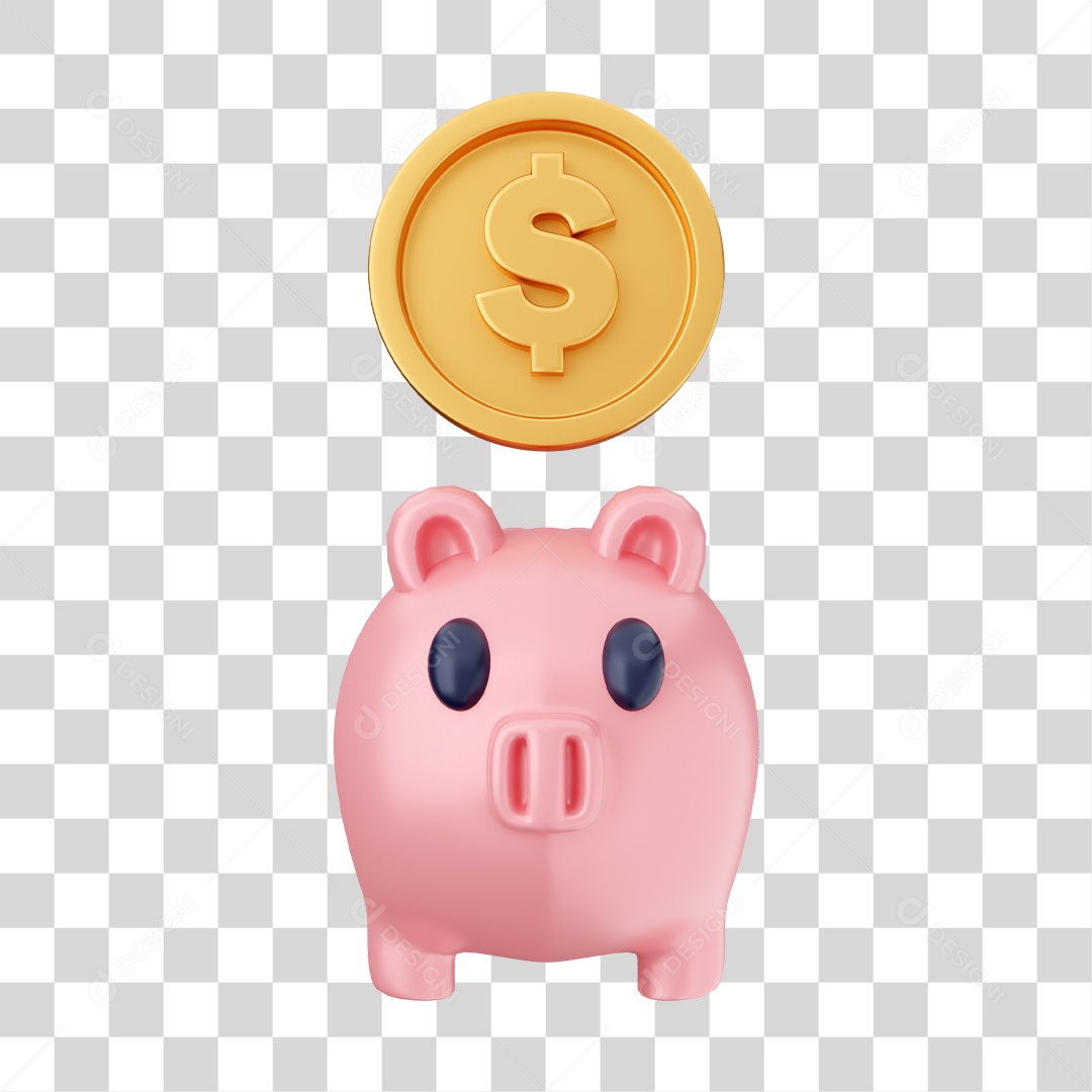 Moeda Flutuando em Cofrinho Elemento 3D para Composição PNG Transparente