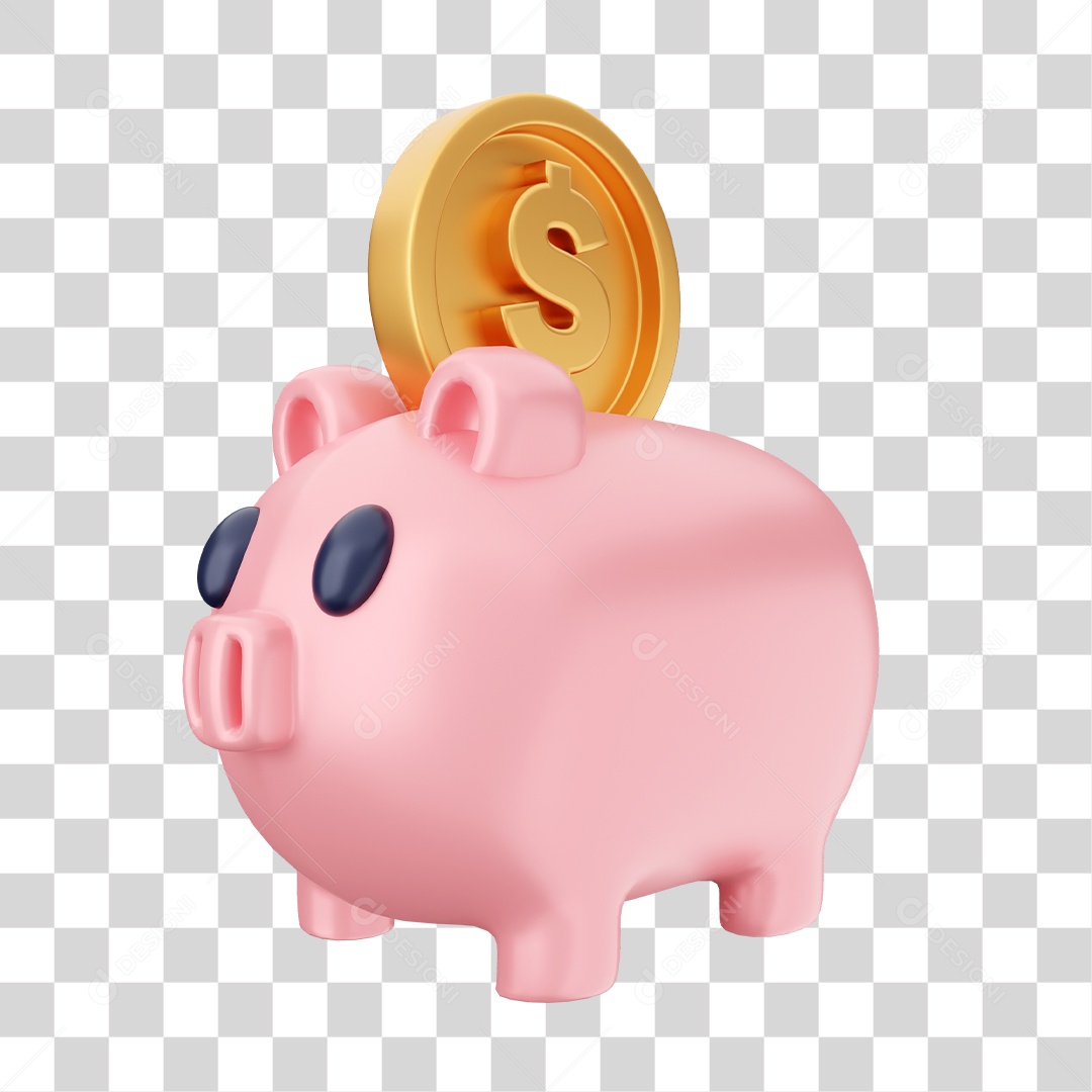 Moeda Sendo Colocada em Cofrinho Elemento 3D para Composição PNG Transparente