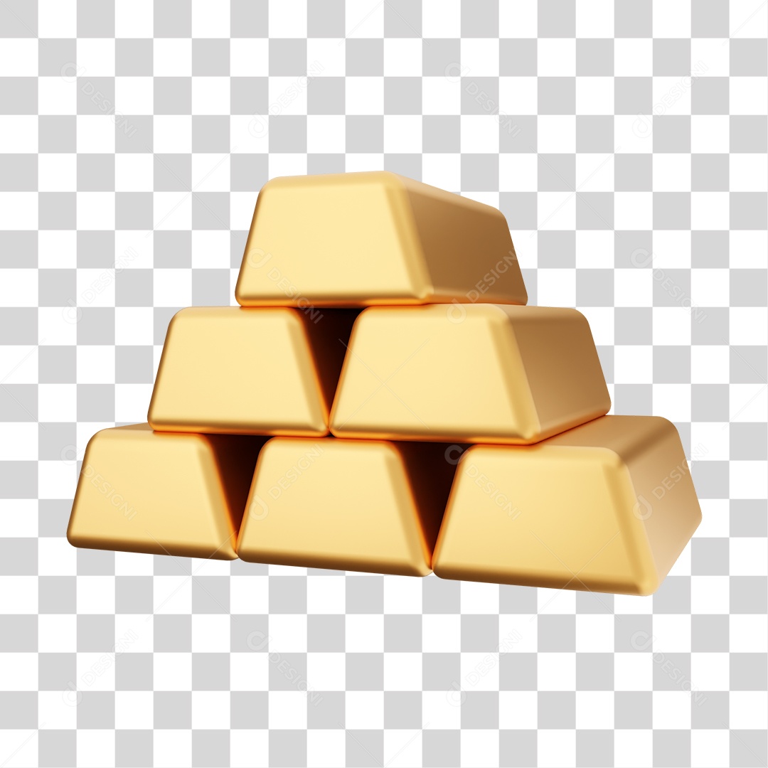 Barras de Ouro Elemento 3D para Composição PNG Transparente
