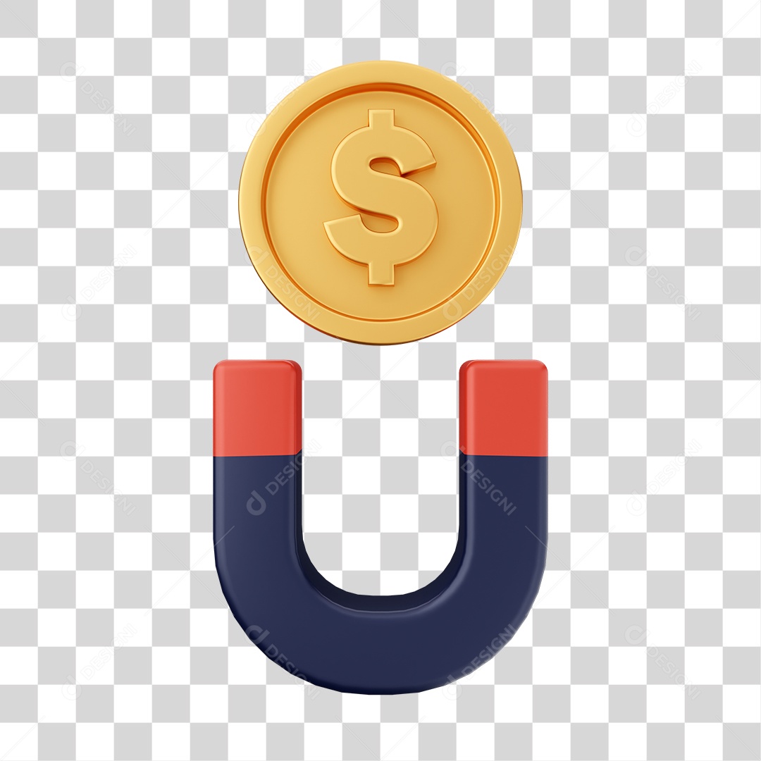 Íman de Moeda Elemento 3D para Composição PNG Transparente