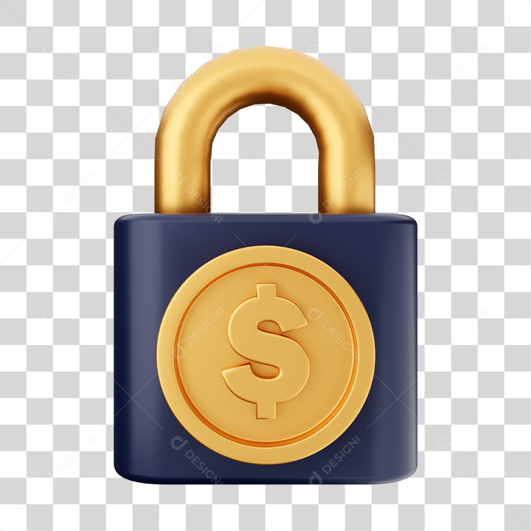 Cadeado de Moeda Elemento 3D para Composição PNG Transparente