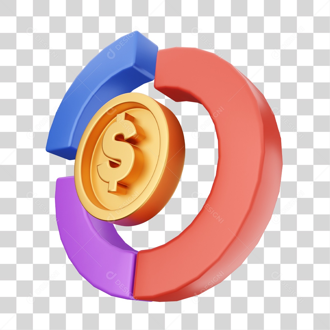 Moeda e Fragmentos Elemento 3D para Composição PNG Transparente