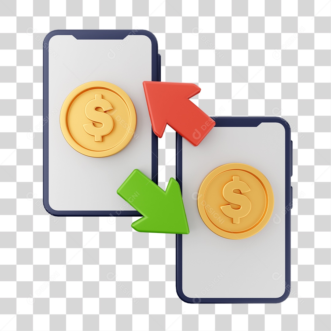 Smartphones Vendas e Compras de Moeda Elemento 3D PNG Transparente
