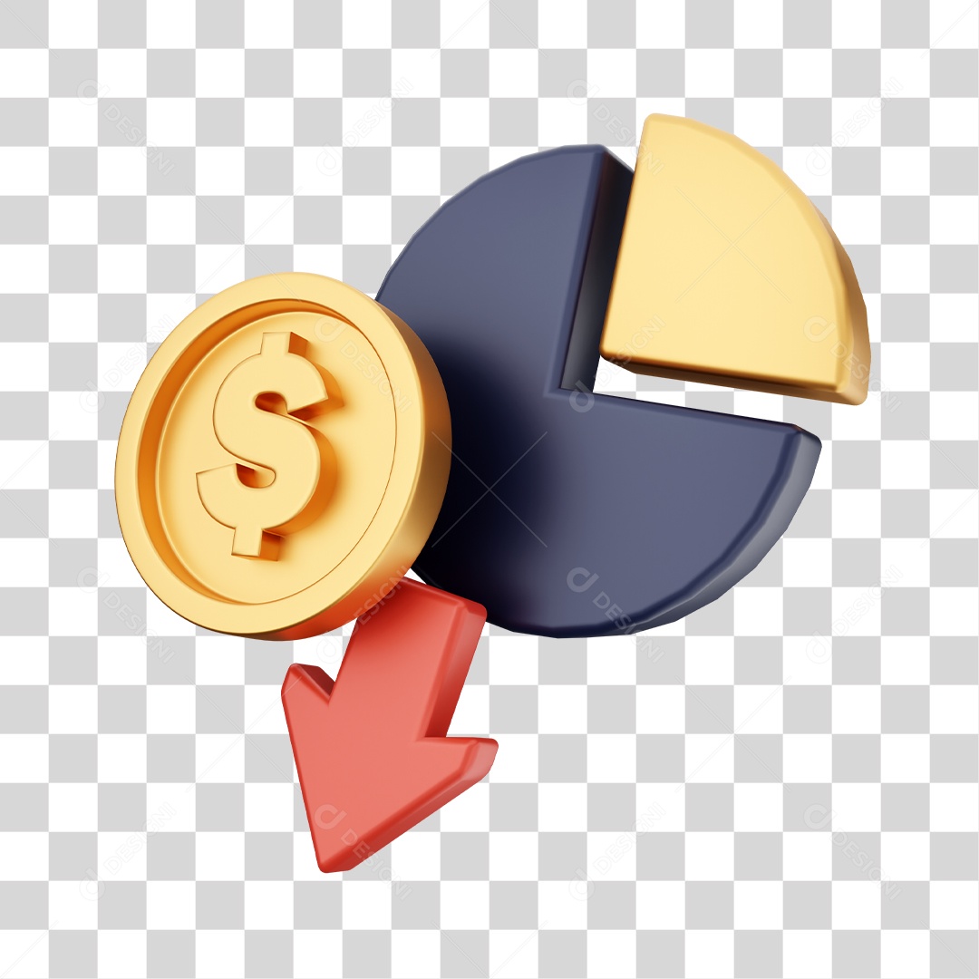 Moeda Gráfico e Sinal de Vendas Elemento 3D PNG Transparente