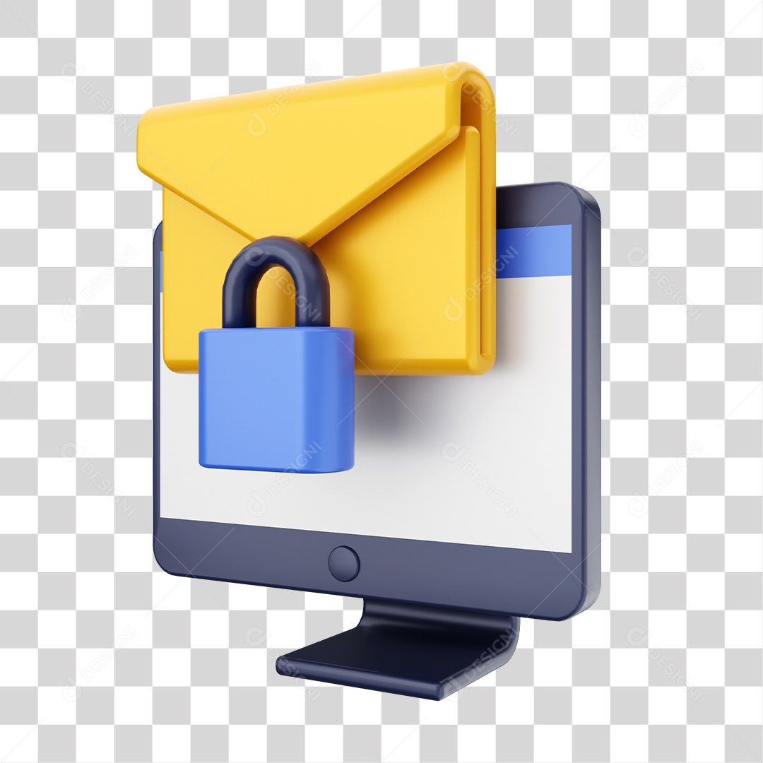 Função de Computador E-mail Trancado Elemento 3D para Composição PNG Transparente