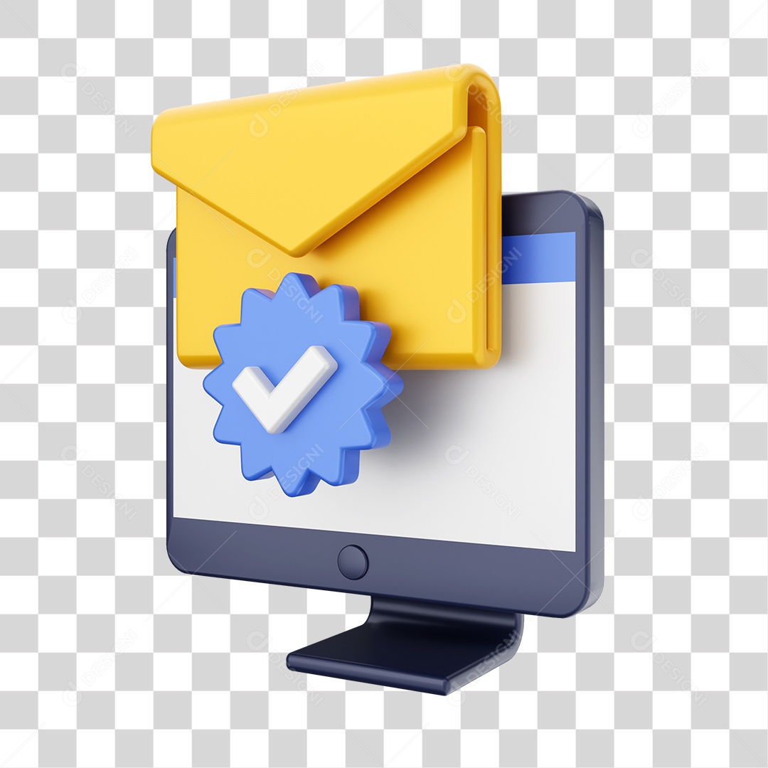 Função de Computador E-mail Verificado Elemento 3D para Composição PNG Transparente