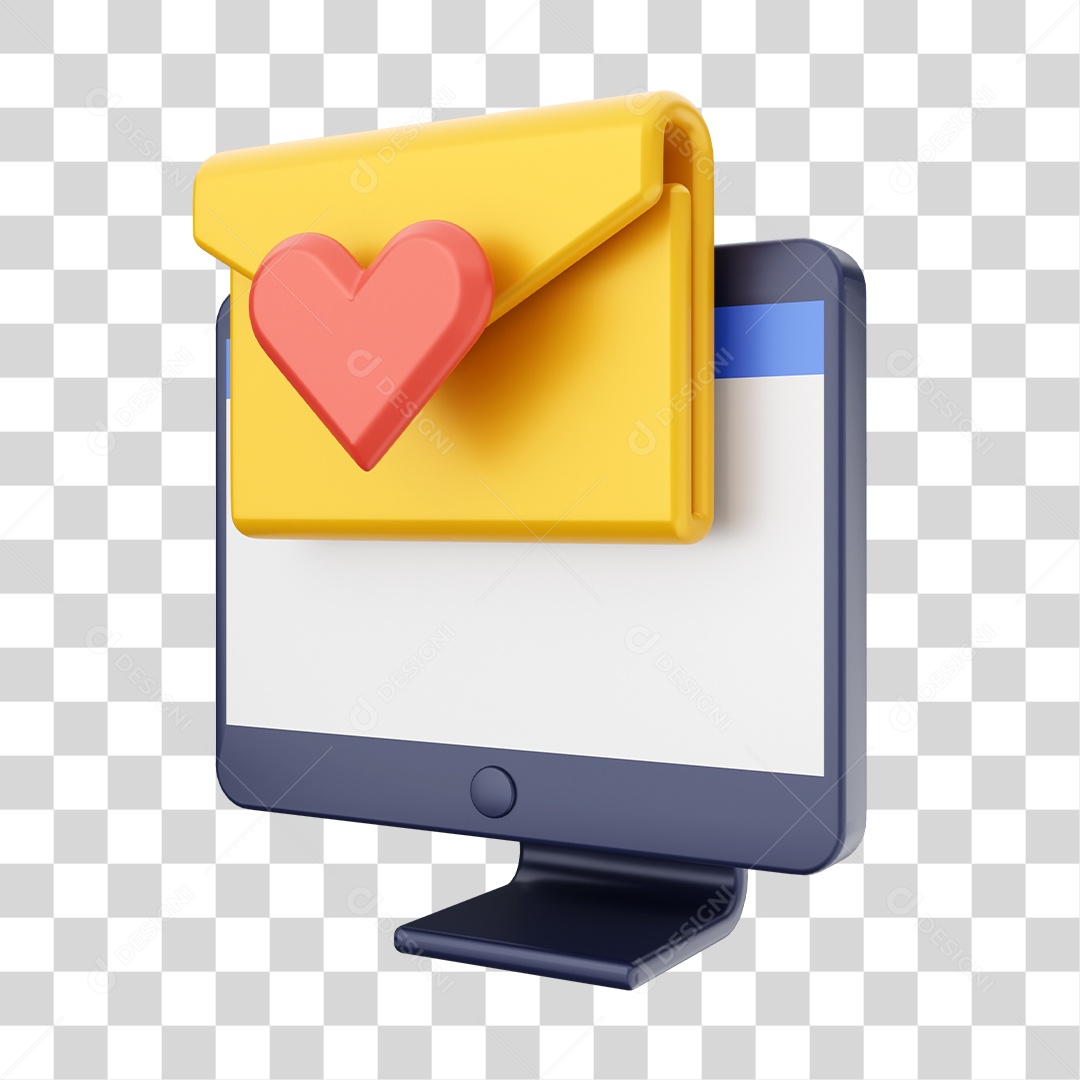 Função de Computador E-mail Romântico Elemento 3D para Composição PNG Transparente